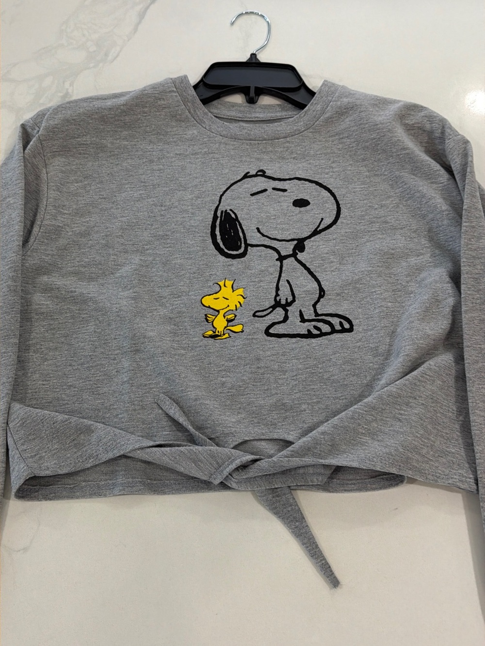 New Peanuts Grey Snoopy & Woodstock Tie-Front Sweatshirt